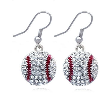 Elegant 14k White Gold Baseball or Softball Sports Dangle Earrings 